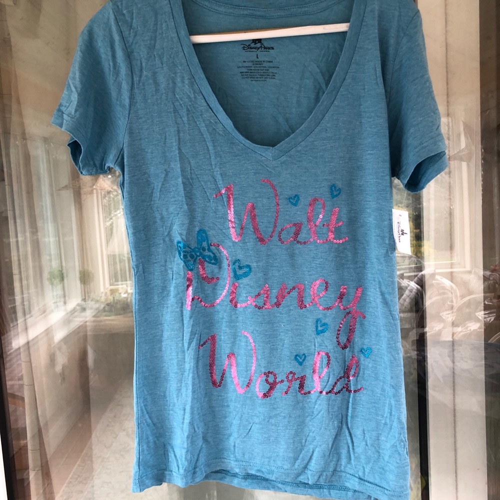 Walt Disney World light blue v-neck t-shirt BNWT